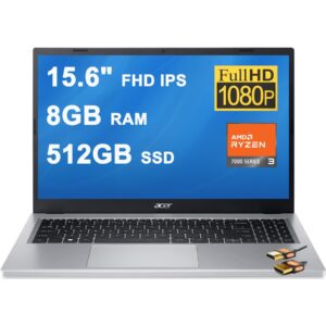 acer aspire 3 thin and light business laptop computer 15.6" fhd ips display amd quad-core ryzen 3 7320u processor 8gb ram 512gb ssd amd radeon 610m graphics usb-c win11 silver + hdmi cable