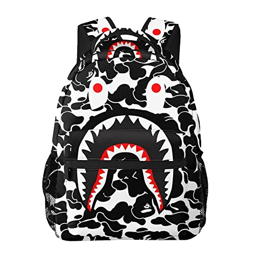 OAMAY Backpack Shark Black White Camo Backpacks 3D Print Travel Laptop Daypack Bookbag Fashion Durable for Men and Women