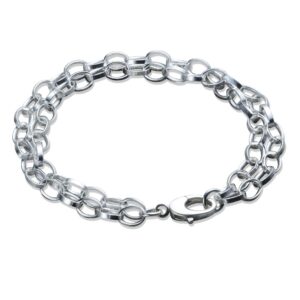 Layered Chain Charm Bracelet in Sterling Silver 8.0 inches (7.0 inches)