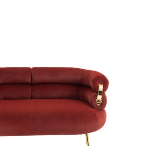 Loveseat Sofa Small Velvet Couch with Gold Metal Feet Modern Mini Settee Loveseat with Curved Back Comfy Accent Upholstered Cloud Sofa for Bedroom Small Spaces, 50'' Wine Red