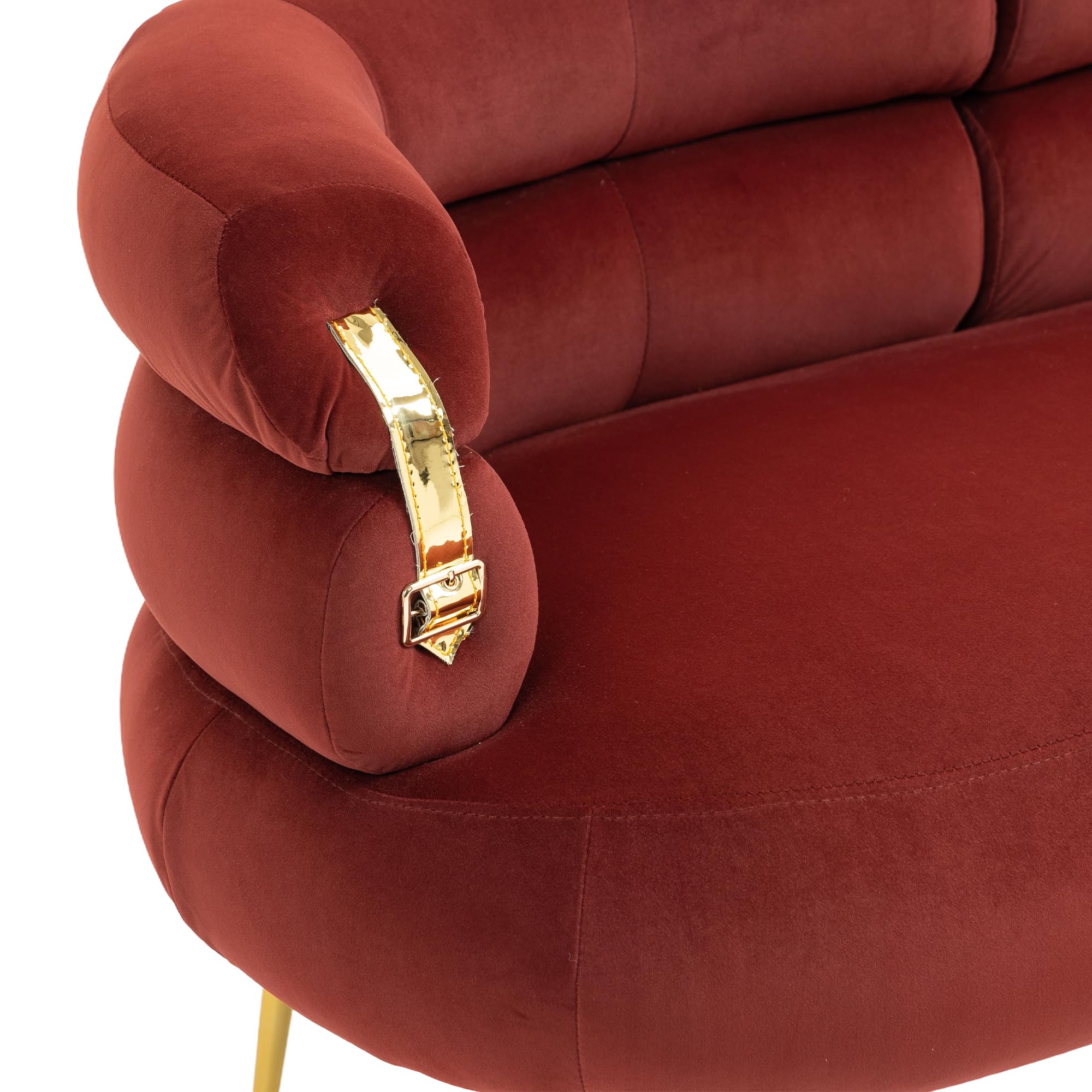 Loveseat Sofa Small Velvet Couch with Gold Metal Feet Modern Mini Settee Loveseat with Curved Back Comfy Accent Upholstered Cloud Sofa for Bedroom Small Spaces, 50'' Wine Red