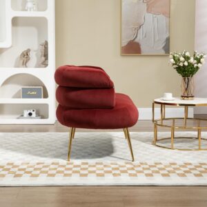 Loveseat Sofa Small Velvet Couch with Gold Metal Feet Modern Mini Settee Loveseat with Curved Back Comfy Accent Upholstered Cloud Sofa for Bedroom Small Spaces, 50'' Wine Red