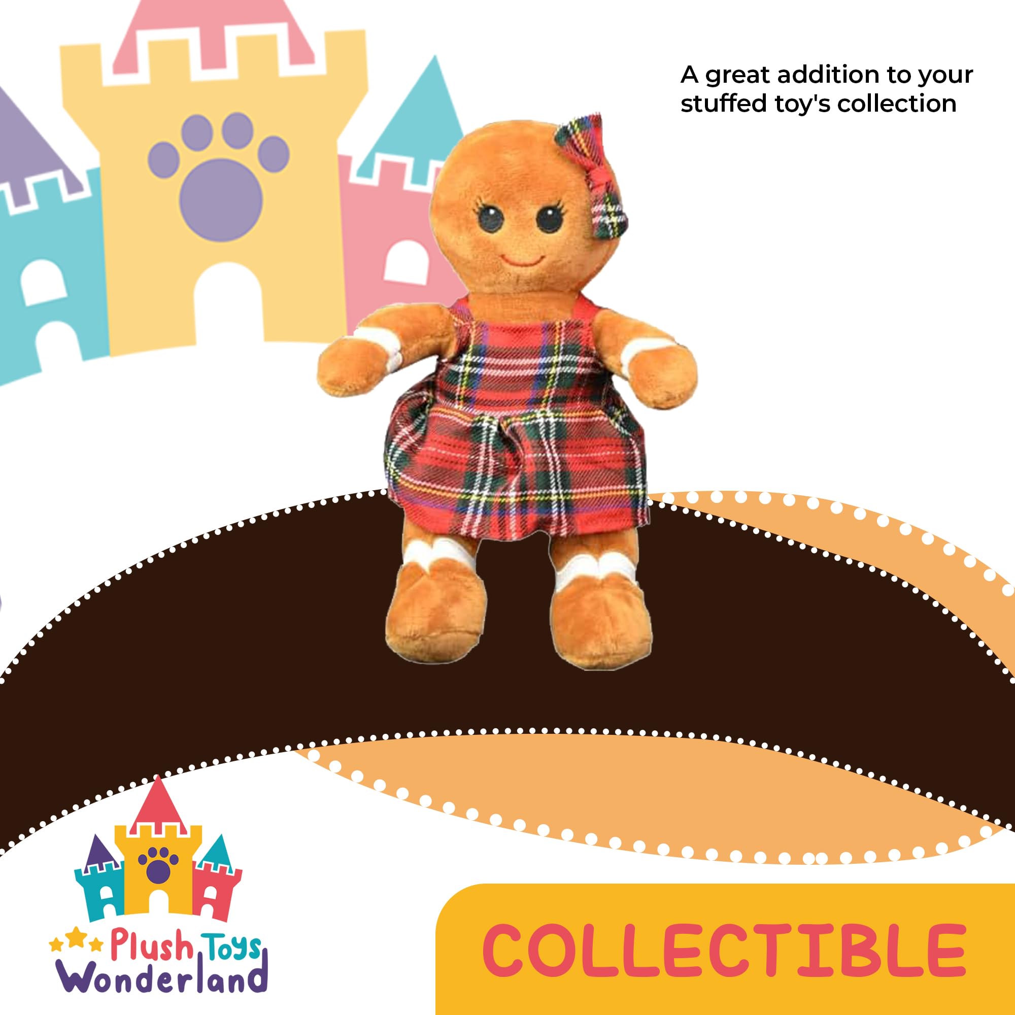 PLUSH TOYS WONDERLAND Ginger The Gingerbread Girl 8 Inch Pocket-Sized Stuffed Doll: Petite and Perfectly Sweet Kids, Christmas Doll Plushie Gift for Kids, Baby Showers!