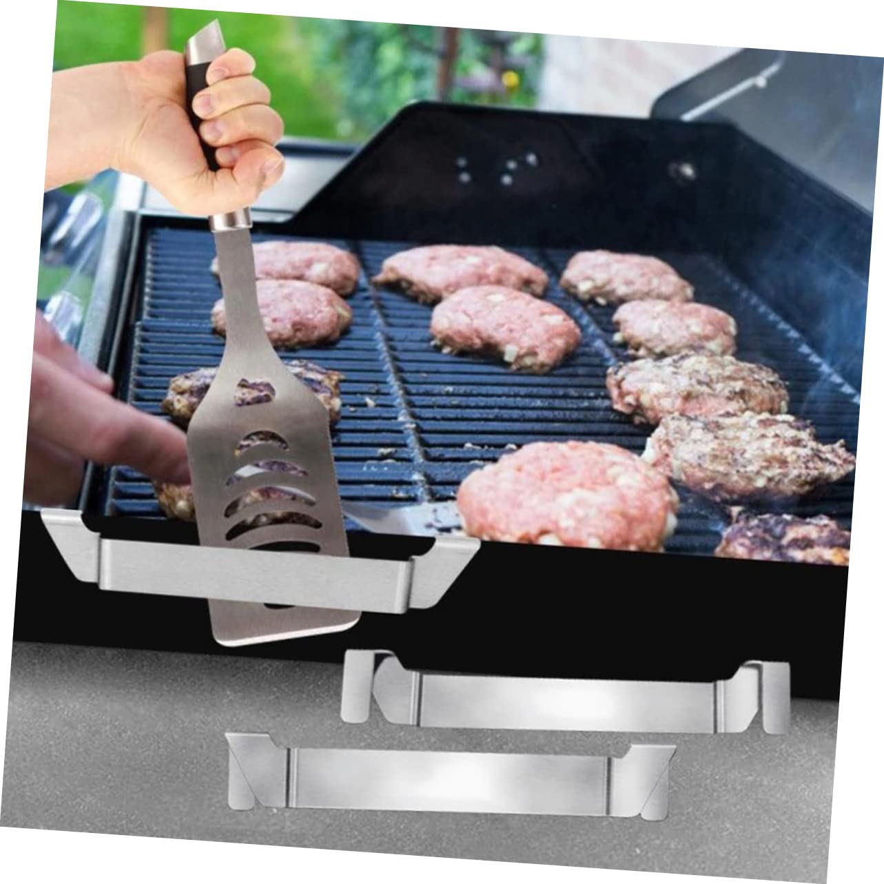 Happyyami 8 pcs griddle black stone grilling accessories tool holder spatula holder chef tools barbecue tool rack magnetic mat portable bbq barbecue spatula stand Arbor Metal Stainless steel