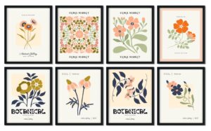 flower wall art - botanical print set of 8 - abstract canvas floral painting for bedroom, living (18×24inch-unframed)