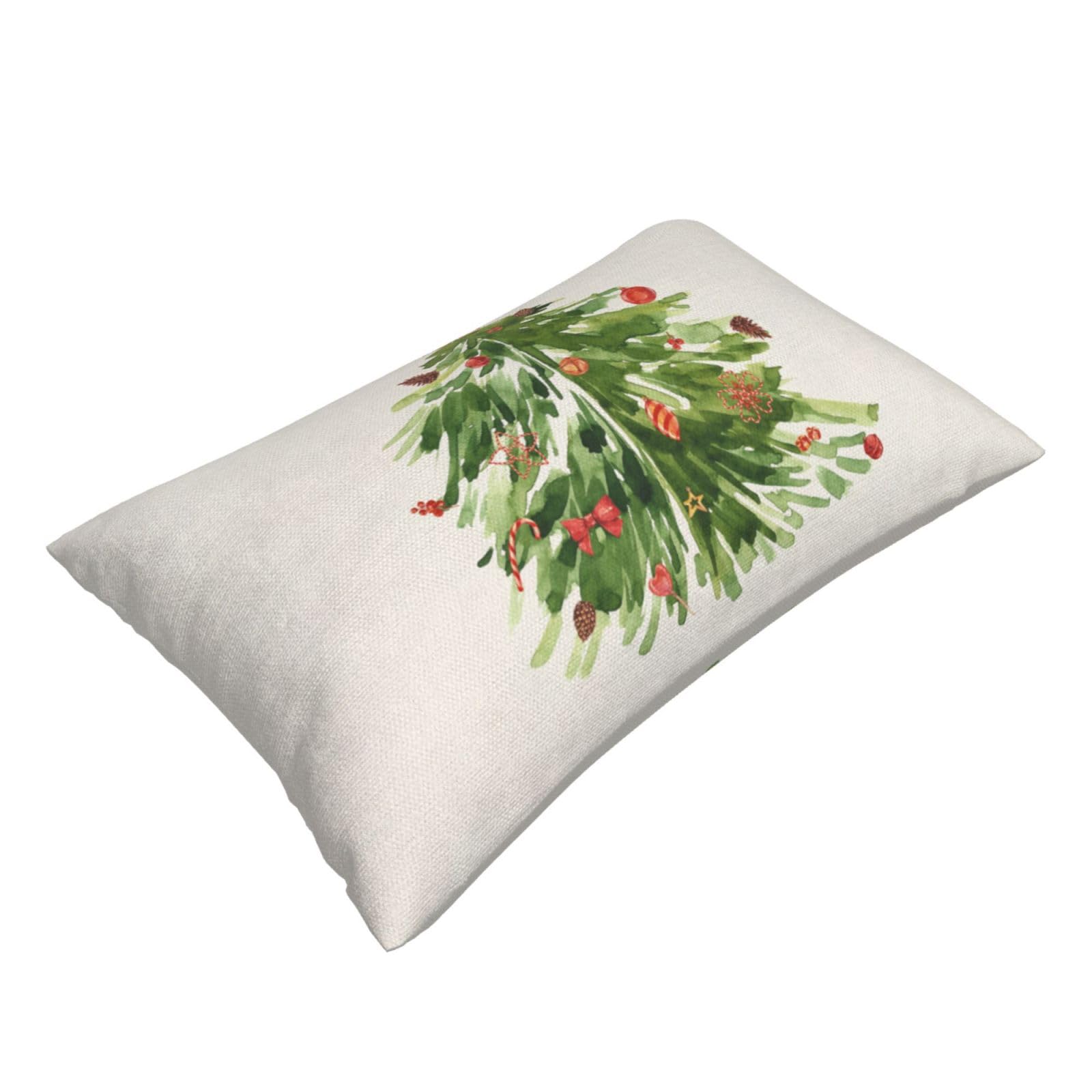 AGAYNA Watercolor Sage Green Christmas Tree Pillow Covers 12x20 Decor Throw Pillows Case for Couch Winter Xmas Indoor Outdoor Decorative Cushion Cases for Sofa Bed Decorations Set of 2