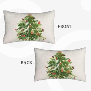 AGAYNA Watercolor Sage Green Christmas Tree Pillow Covers 12x20 Decor Throw Pillows Case for Couch Winter Xmas Indoor Outdoor Decorative Cushion Cases for Sofa Bed Decorations Set of 2