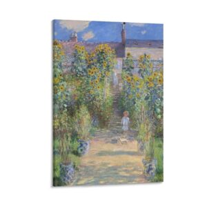 The Artist's Garden by Claude Monet Wall Art Poster Canvas Print Painting Modern Vintage Artworks Room Decor Aesthetic Picture for Living Room 16x24inch(40x60cm)