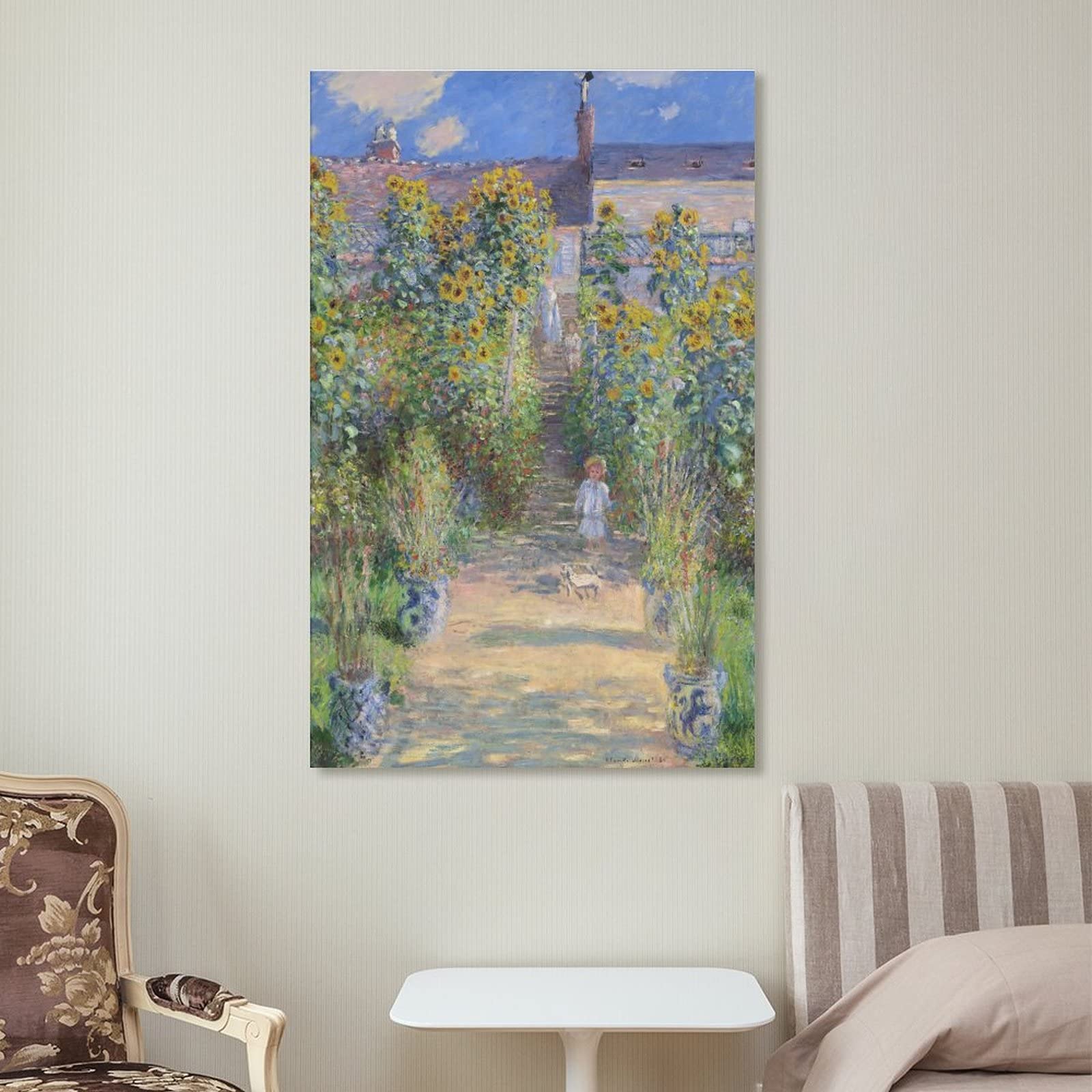 The Artist's Garden by Claude Monet Wall Art Poster Canvas Print Painting Modern Vintage Artworks Room Decor Aesthetic Picture for Living Room 16x24inch(40x60cm)