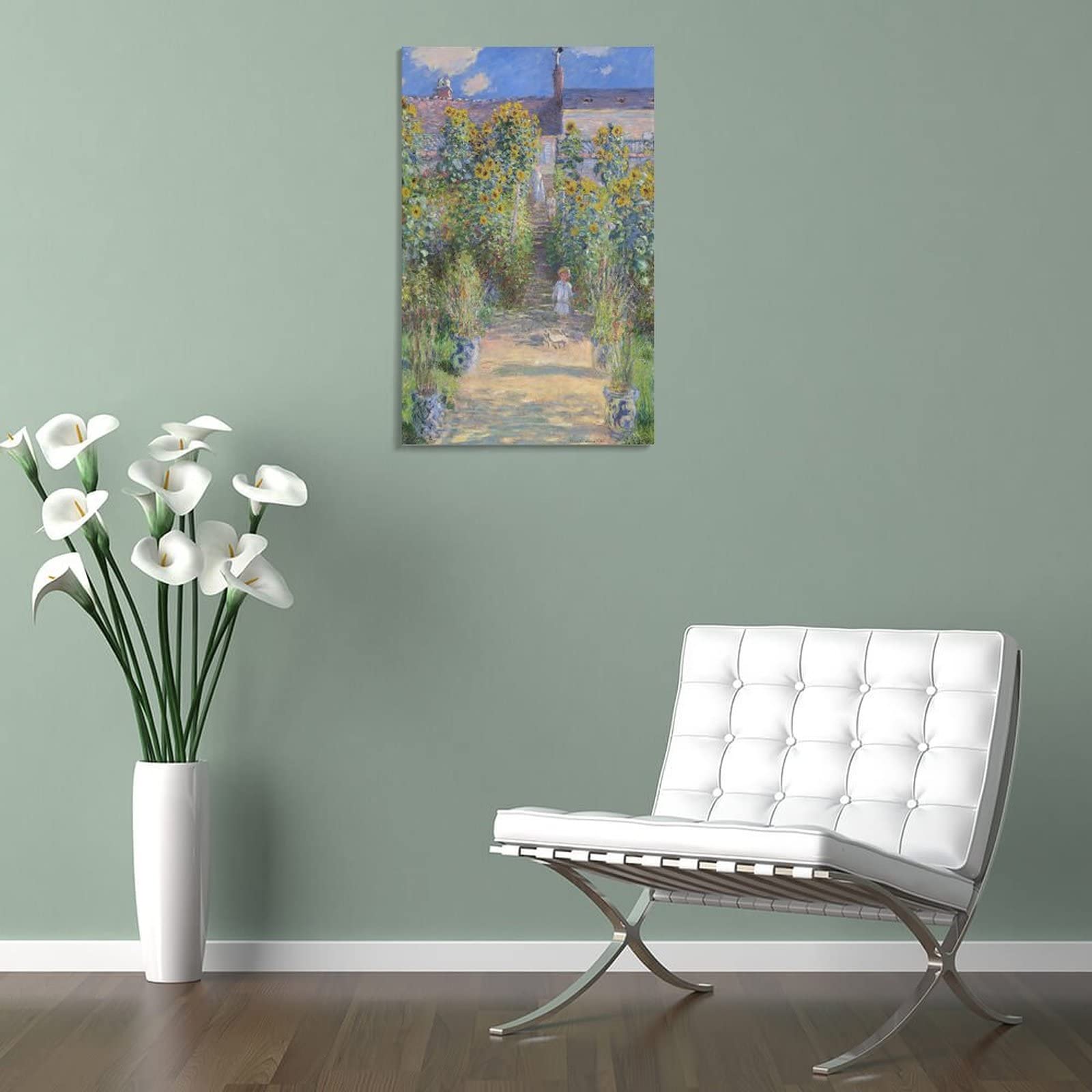 The Artist's Garden by Claude Monet Wall Art Poster Canvas Print Painting Modern Vintage Artworks Room Decor Aesthetic Picture for Living Room 16x24inch(40x60cm)