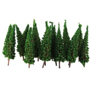 mangousong miniature trees,50pcs green pagoda trees model train railway park street scenery ho 1:100 scale