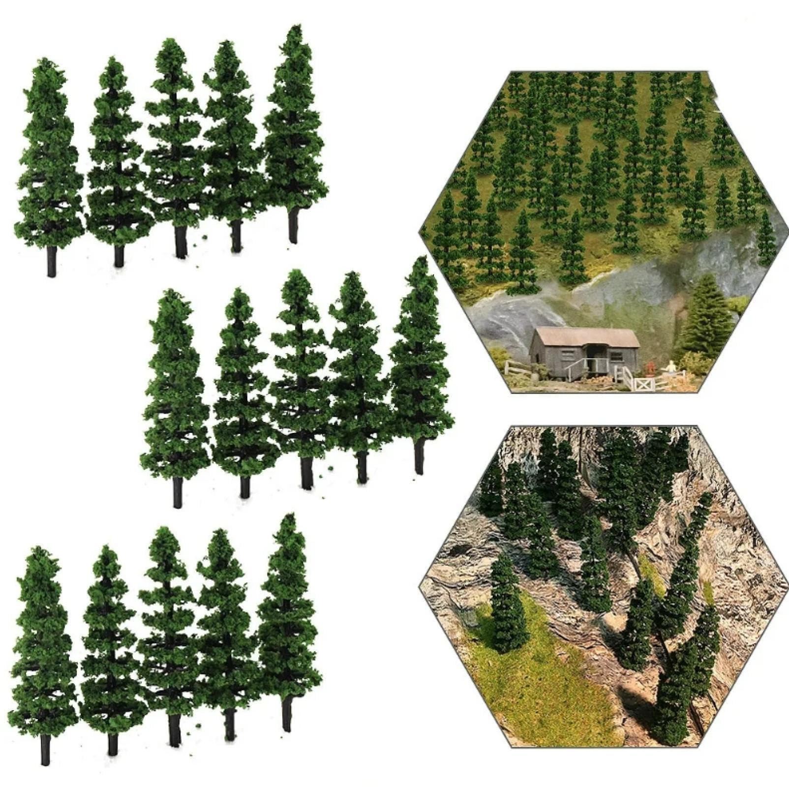 MANGOUSONG Miniature Trees,50Pcs Model Train Trees N Scale 1:160 Railway Modeling Plastic Green Trees