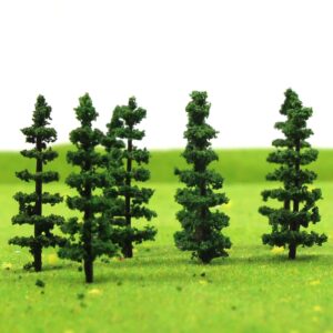 MANGOUSONG Miniature Trees,50Pcs Model Train Trees N Scale 1:160 Railway Modeling Plastic Green Trees