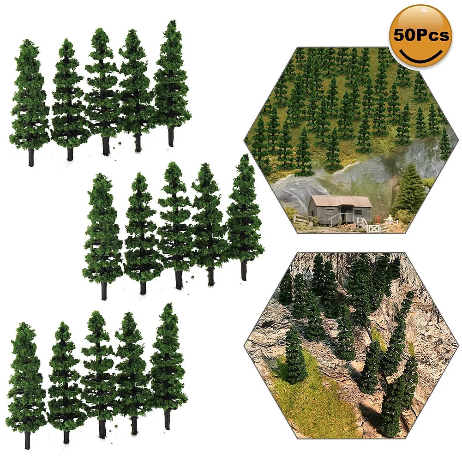 MANGOUSONG Miniature Trees,50Pcs Model Train Trees N Scale 1:160 Railway Modeling Plastic Green Trees