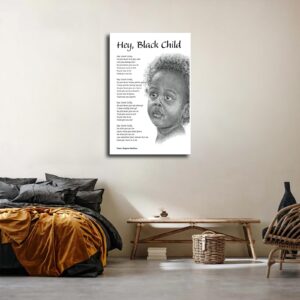 Hey Black Child Black African-American Inspirational Poem Canvas Poster Holiday Gift HD Picture Modern Aesthetics Mural Wall Art Decoration (Framed,08×12inch)