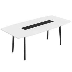 Tribesigns 6FT Conference Table, 70.86L x 35.43W x 29.52H Inches Boat Shaped Meeting Table, Modern Seminar Table for Office Meeting Conference Room (6ft, White & Black)