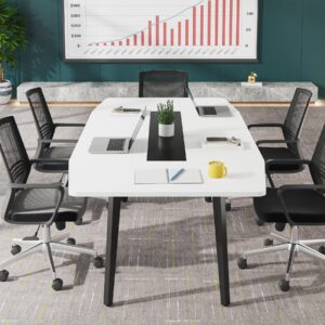 Tribesigns 6FT Conference Table, 70.86L x 35.43W x 29.52H Inches Boat Shaped Meeting Table, Modern Seminar Table for Office Meeting Conference Room (6ft, White & Black)