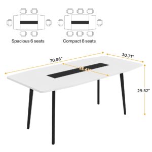 Tribesigns 6FT Conference Table, 70.86L x 35.43W x 29.52H Inches Boat Shaped Meeting Table, Modern Seminar Table for Office Meeting Conference Room (6ft, White & Black)