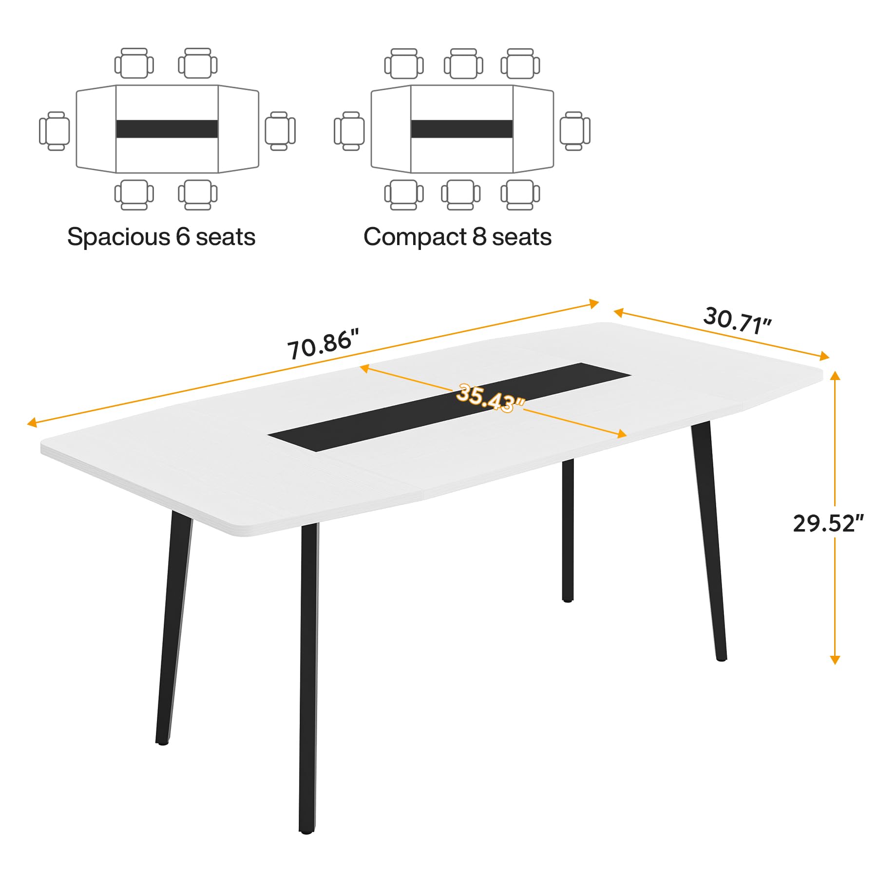 Tribesigns 6FT Conference Table, 70.86L x 35.43W x 29.52H Inches Boat Shaped Meeting Table, Modern Seminar Table for Office Meeting Conference Room (6ft, White & Black)