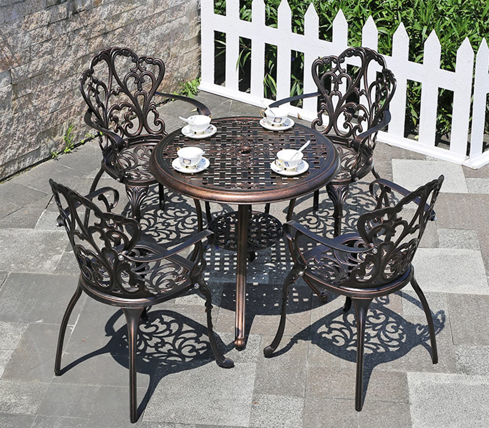 EESHHA Garden Bench Garden Furniture Sets Table and Chairs Garden 5 Piece Cast Aluminum Outdoor Bistro Set Patio Furniture Set of 5