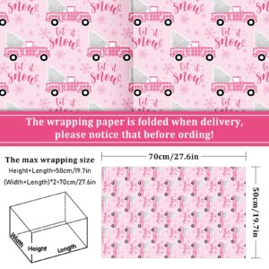 Whaline 12 Sheet Pink Christmas Wrapping Paper Winter Pink Gift Wrap Paper Xmas Tree Santa Snowman Snowflake Folded Flat DIY Craft Art Paper for Party Decor Supplies, 19.7 x 27.6 Inch