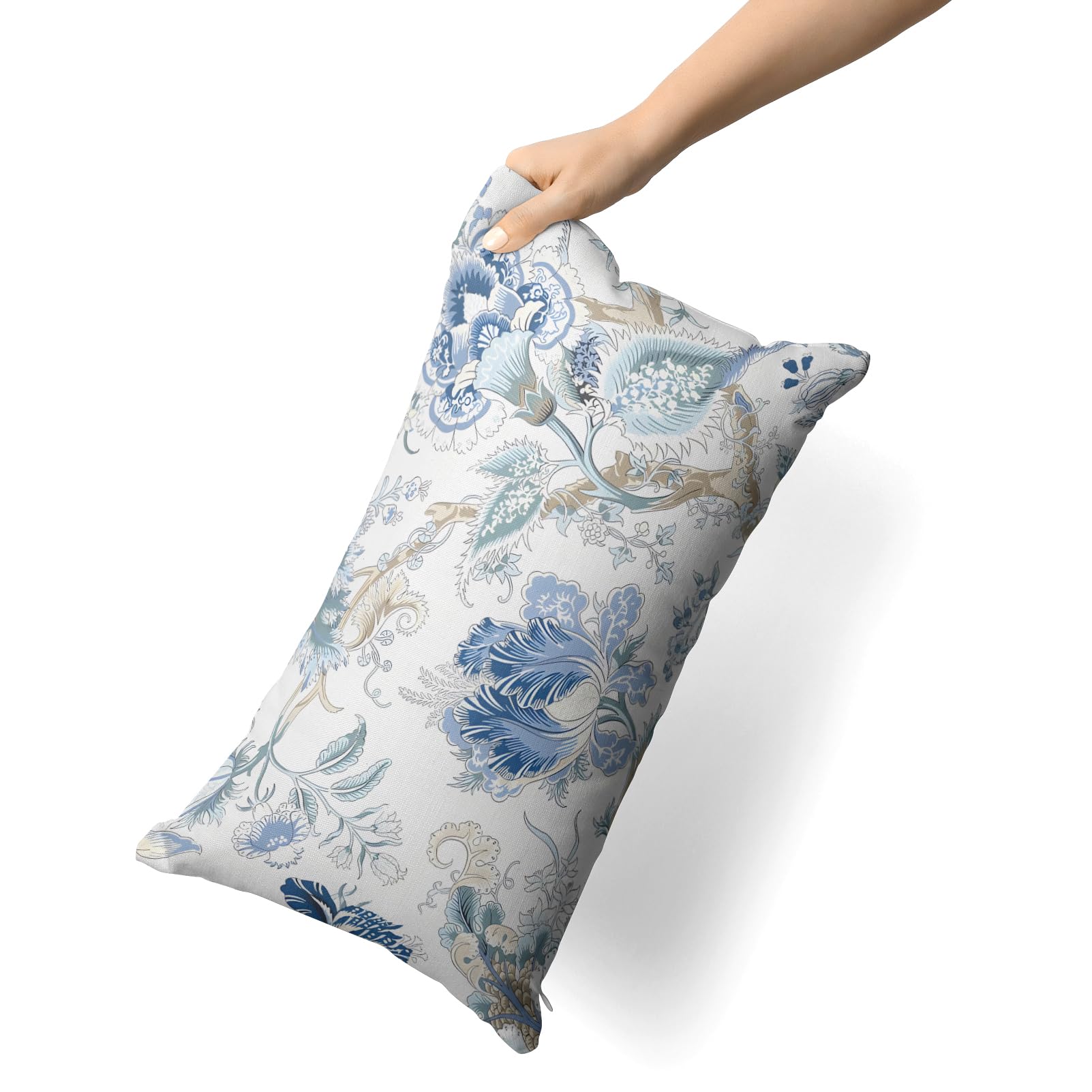 Snycler Chinoiserie Pillow Covers Set of 2 Blue and White Outdoor Pillows Flowers Throw Pillow Covers Cotton Square Cushion Cover Decor for Bedroom Couch Bed Living Room Sofa Chair 12"x20" C12