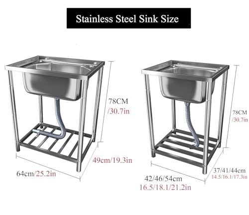 Stainless Steel Utility Sink, Single Bowl Free Standing Kitchen Sink, 1 Compartment Outdoor Garden Sink, Commercial Restaurant Sink Set with Drainer Unit, for Garage, Laundry (Color : Hot Cold taps,