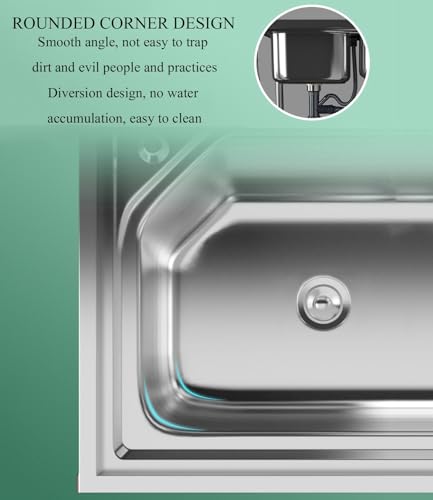 Stainless Steel Utility Sink, Single Bowl Free Standing Kitchen Sink, 1 Compartment Outdoor Garden Sink, Commercial Restaurant Sink Set with Drainer Unit, for Garage, Laundry (Color : Hot Cold taps,