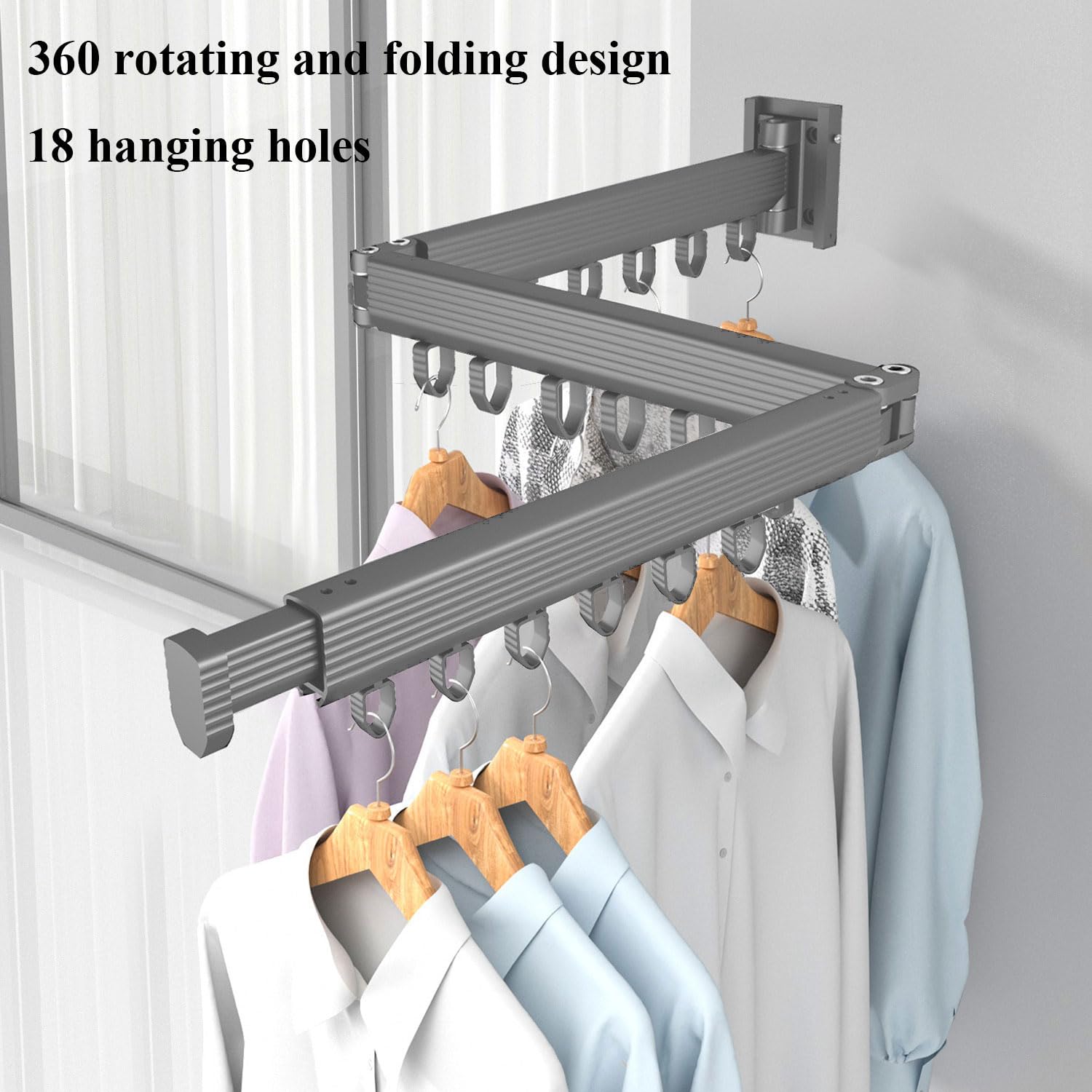 KLEVERISE Retractable Clothes Drying Rack, Wall Mounted Foldable Laundry Clothes Hanging Drying Rack, Folding Space Saving Clothes Rack for Balcony, Laundry, Bathroom Grey