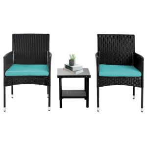 paylesshere set of 3 outdoor furniture set heavy duty patio furniture set sturdy conversation set with 2 rattan chairs glass top coffee table seat cushions for coffee bar poolside patio outdoor, blue