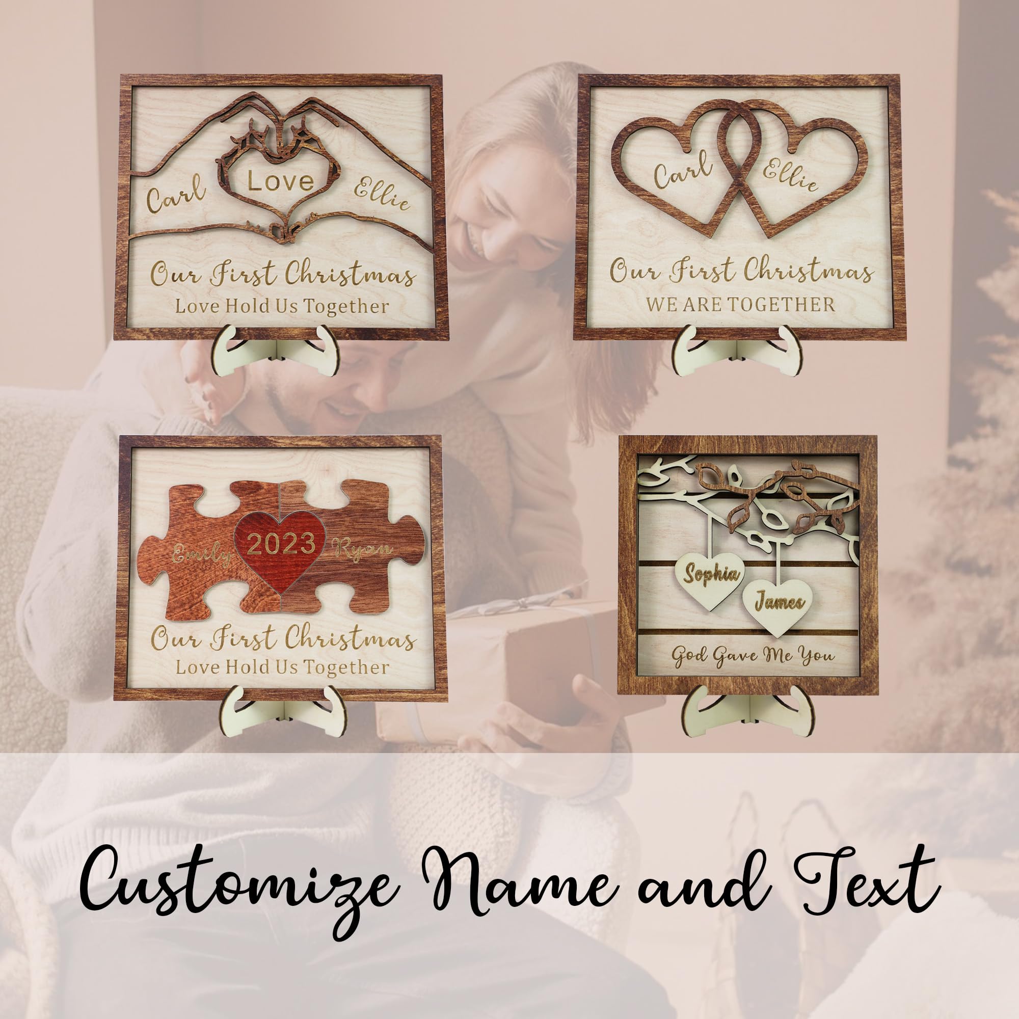 Cara Nonna Couple Gifts Personalized Wooden Sign Layered 3D Couples Names Sign Personalized Anniversary Wedding Gift for Couple Husband Wife Christmas Valentine Gifts for Boyfriend Girlfriend