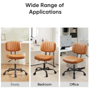 DUMOS Armless Home Office Chair Ergonomic Desk with Comfy Low Back Lumbar Support, Height Adjustable PU Leather Computer Task with 360° Swivel Wheels, for Small Space, Kids and Adults, Brown