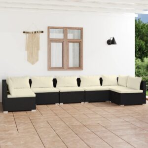 vraxo 7 piece patio lounge set with cushions poly rattan black,outdoor furniture sets-123.2lbs-10