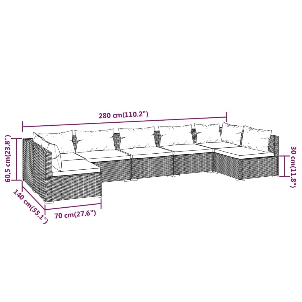 VRAXO 7 Piece Patio Lounge Set with Cushions Poly Rattan Black,Outdoor Furniture Sets-123.2lbs-10