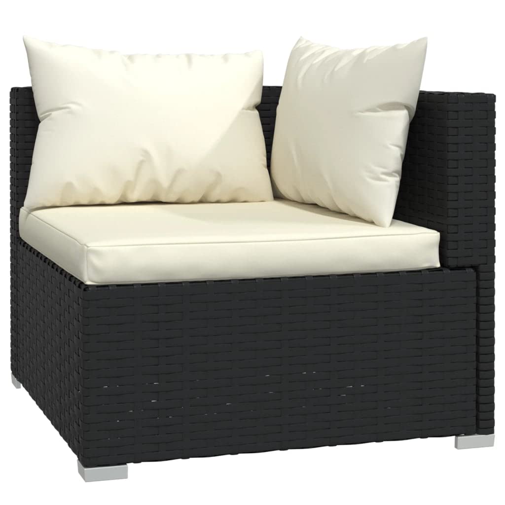 VRAXO 7 Piece Patio Lounge Set with Cushions Poly Rattan Black,Outdoor Furniture Sets-123.2lbs-10