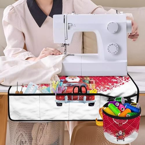 Suhoaziia Red Santa Claus Truck Sewing Machine Mats for Sewing Machine Table Dust Cover Non-Slip Mats Removable and Washable Sewing Machine Accessories Christmas Home Decor