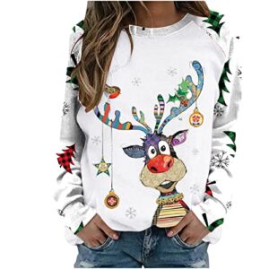 womens christmas sweatshirt long sleeve crewneck cute vintage trendy winter 2023 christmas sweater women reindeer merry tshirts shirts white l