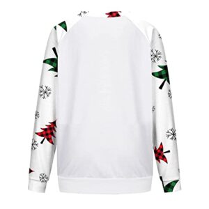 Womens Christmas Sweatshirt Long Sleeve Crewneck Cute Vintage Trendy Winter 2023 Christmas Sweater Women Reindeer Merry Tshirts Shirts White L