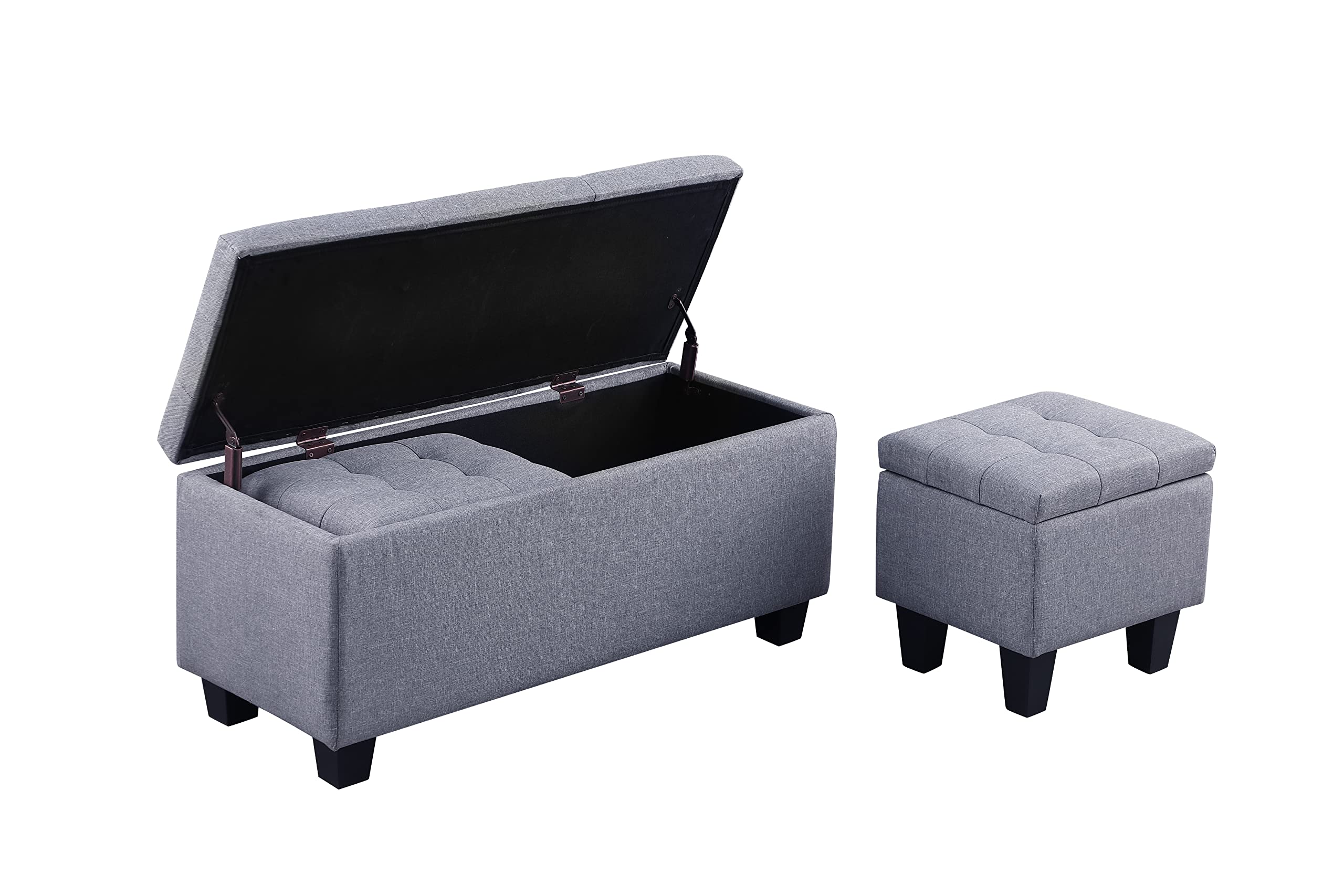 Large Storage Ottoman Bench Set, 3 in 1 Combination Ottoman, Bedroom Bench with Hidden Storage, Tufted Ottoman Linen Bench - Support 250lbs, for Living Room, Entryway, Hallway, TV Entertainment, Grey