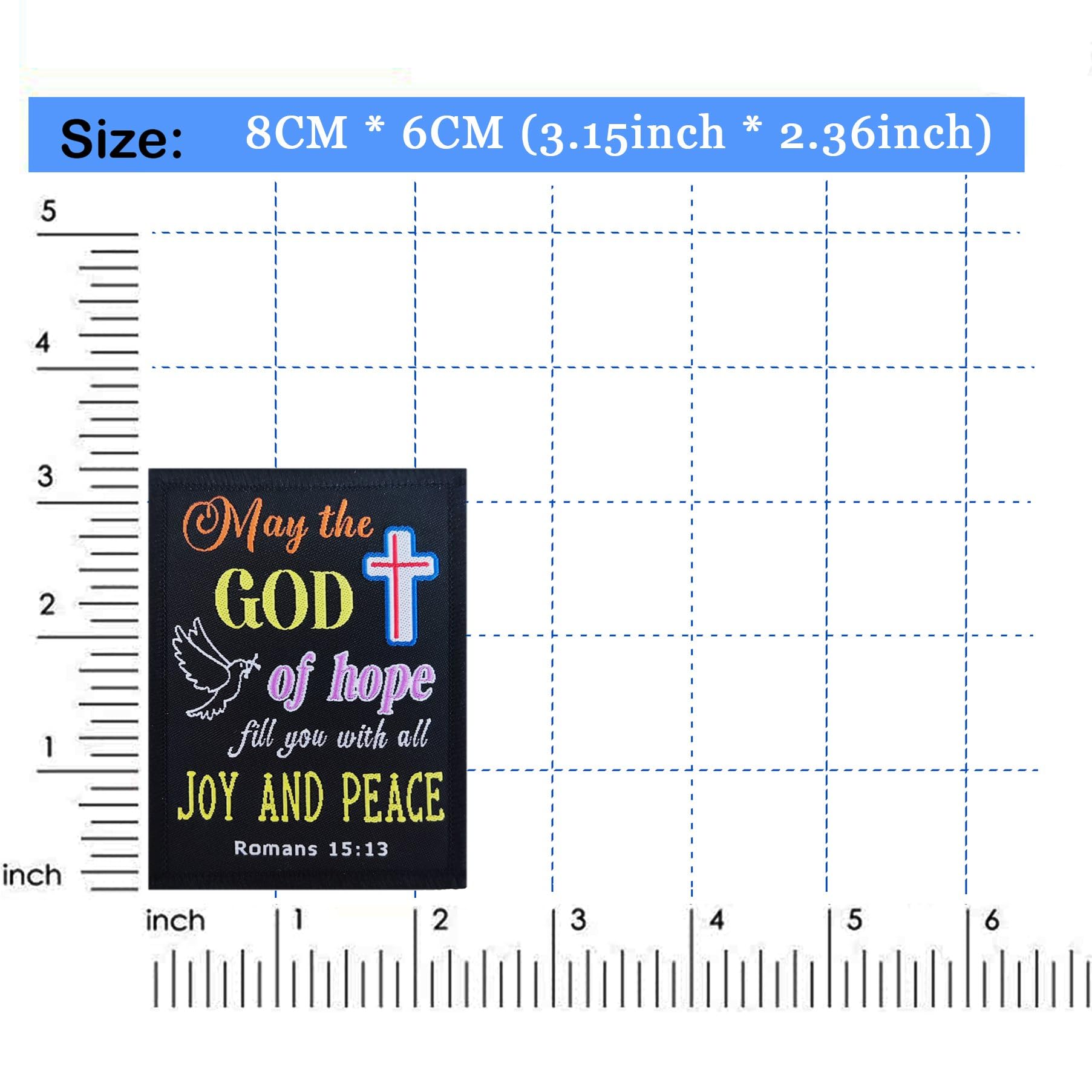 Bible Patches Romans 15:13, The God of Hope Fill You with All Joy and Peace Embroidery Tactical Morale Hook Loop Patch