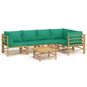 VRAXO 6 Piece Patio Lounge Set with Green Cushions Bamboo,Outdoor Furniture Sets-118.8lbs