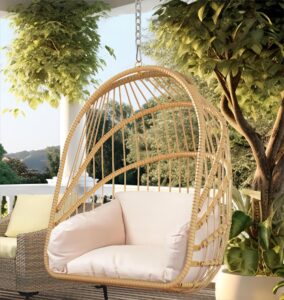 yitahome swing egg chair with cushions 350lbs, wicker hammock chair foldable hanging basket chair w/o stand for outdoor, indoor, patio, bedroom - beige