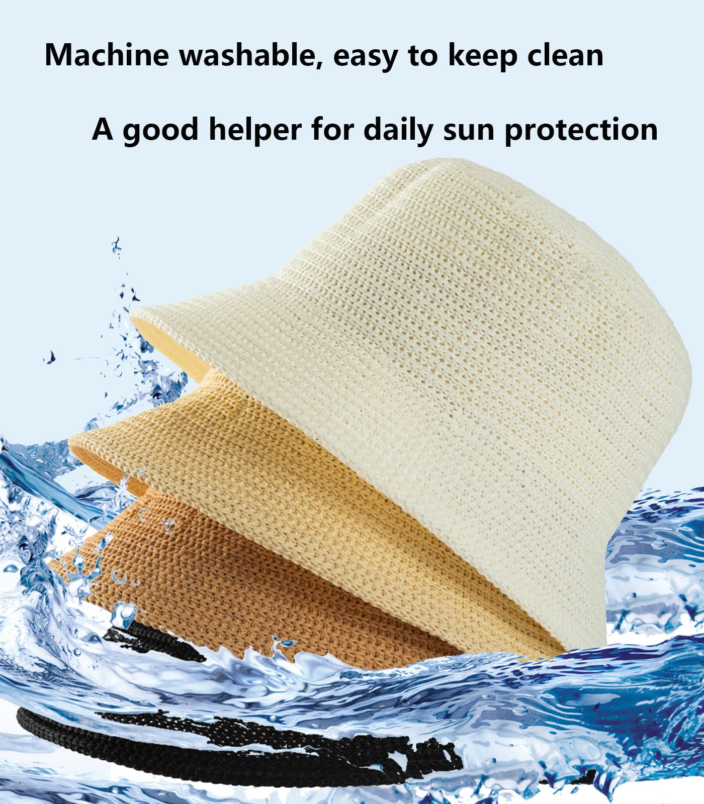 MEINICY Women Mesh Bucket Hat Woven Beach Hat Straw Sun Hat Foldable Packable Solid Fishing Hat for Summer Spring Fall (Ivory White)