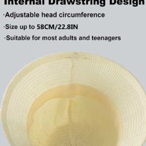 MEINICY Women Mesh Bucket Hat Woven Beach Hat Straw Sun Hat Foldable Packable Solid Fishing Hat for Summer Spring Fall (Ivory White)