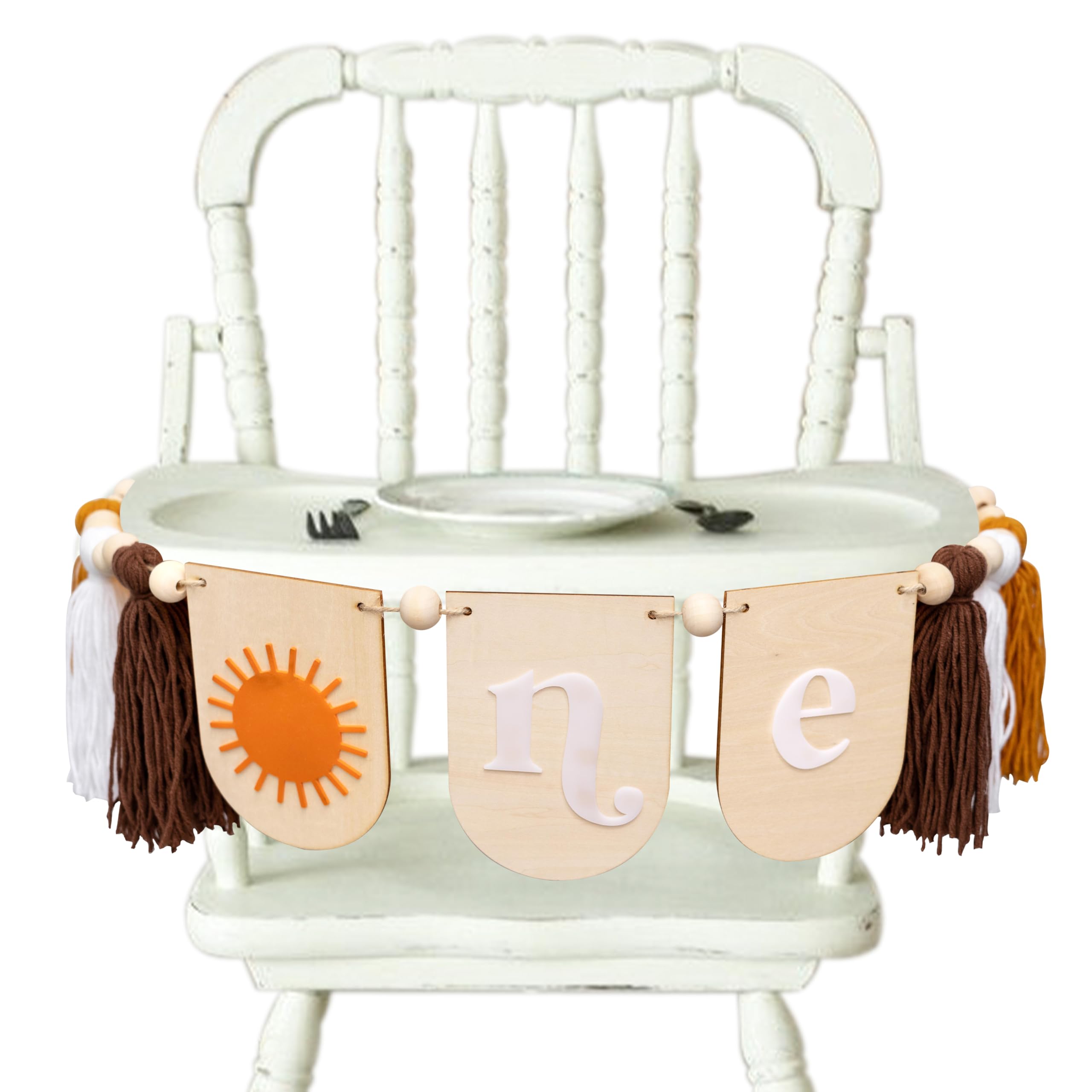 First Trip Around The Sun Highchair Banner - Wood First Birthday Tassel Garland,Nursery and Kids Room Decor, Tassel High chair Banner (SUN TASSEL WOOD)