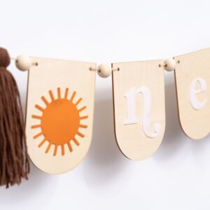 First Trip Around The Sun Highchair Banner - Wood First Birthday Tassel Garland,Nursery and Kids Room Decor, Tassel High chair Banner (SUN TASSEL WOOD)