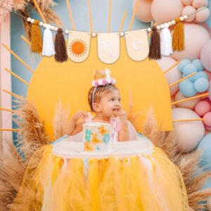 First Trip Around The Sun Highchair Banner - Wood First Birthday Tassel Garland,Nursery and Kids Room Decor, Tassel High chair Banner (SUN TASSEL WOOD)