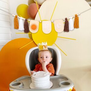 First Trip Around The Sun Highchair Banner - Wood First Birthday Tassel Garland,Nursery and Kids Room Decor, Tassel High chair Banner (SUN TASSEL WOOD)