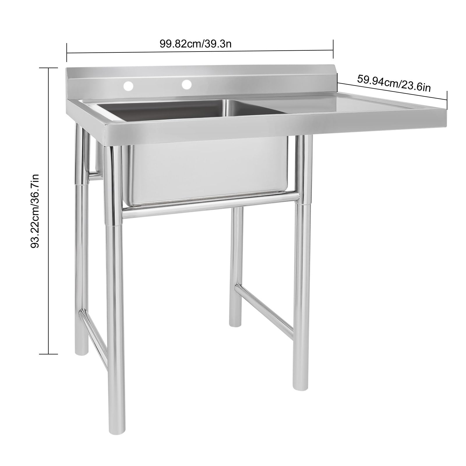 Utility Sink,Stainless Steel Kitchen Sink,Single Bowl Commercial Sink Drain Board Catering Prep Sink with Faucet and Sink for Restaurant,Laundry,Backyard,Garages 39.3 * 23.6 * 36.7inch(D)