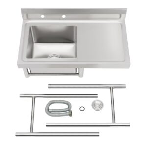 201 Stainless Steel Utility Sink Freestanding Single Bowl Commercial Sink Kitchen One Compartment Workbench Sink, for Restaurant, Laundry Room, Backyard, Garages, 39.3"L*23.6"W*36.7"H